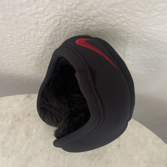Nike Ear Muffs Youth 8-20 Black Red Swoosh Behind The Head Kids Boys Girls NWOT - Picture 1 of 6